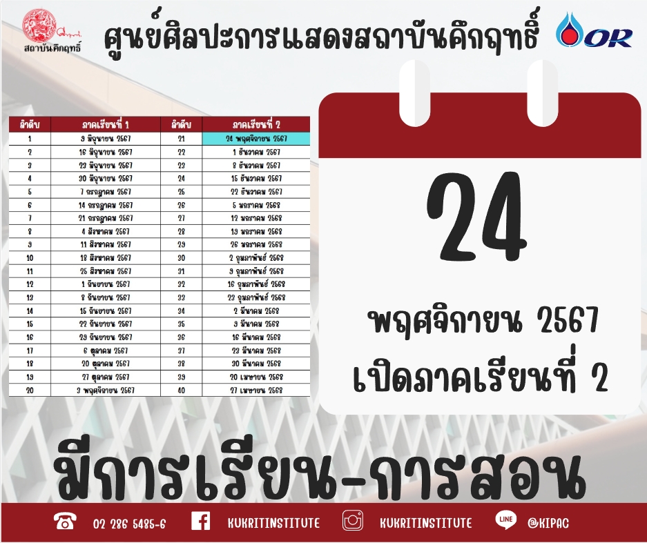 ประกาศเปิดภาคเรียนเทอม 2
